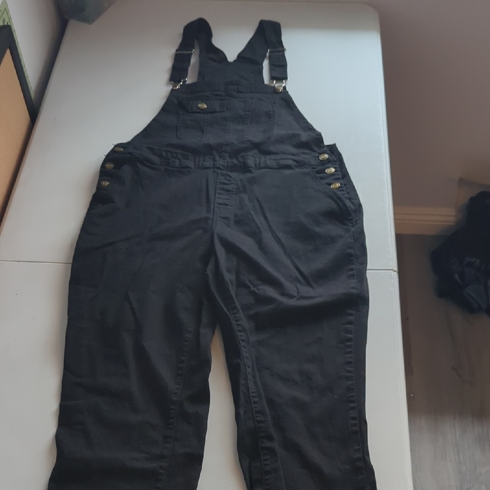 Black Overalls with Gold Button Accents
